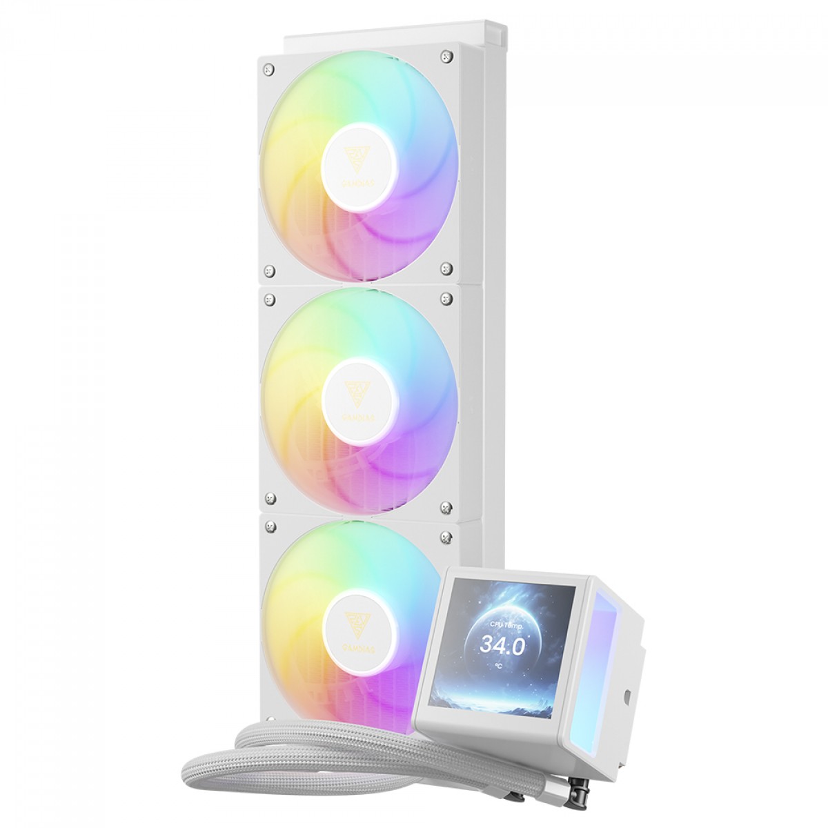 Water Cooler Gamdias Chione P5-360 WH, RGB, 360mm, Display Digital, Intel-AMD, PWM, Branco