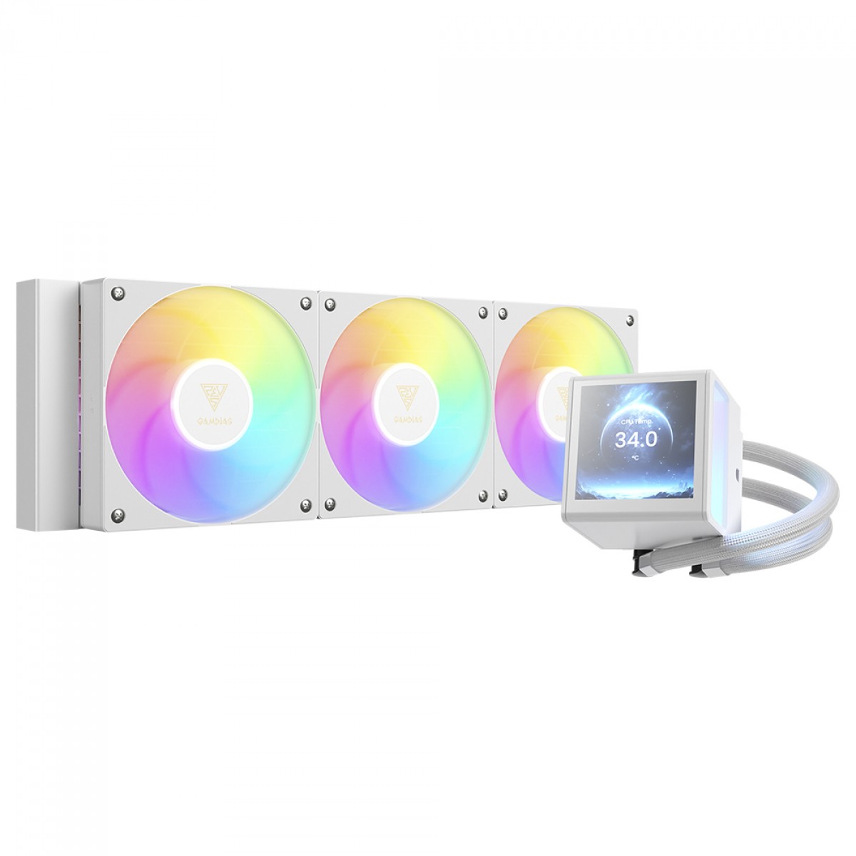 Water Cooler Gamdias Chione P5-360 WH, RGB, 360mm, Display Digital, Intel-AMD, PWM, Branco
