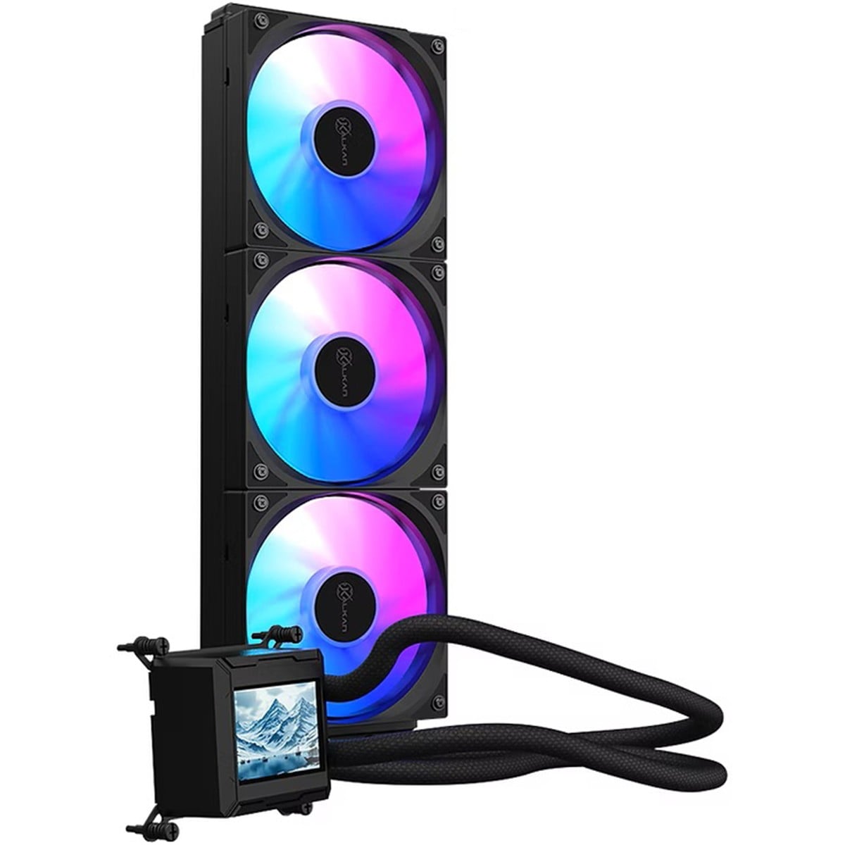 Water Cooler Kalkan Aura LCD 360, 360mm, ARGB, Com Display LCD, Intel-AMD, Preto, KLK00103