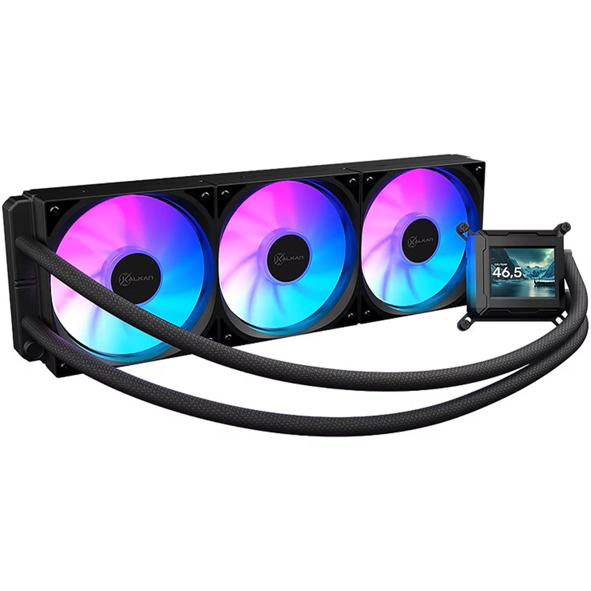 Water Cooler Kalkan Aura LCD 360, 360mm, ARGB, Com Display LCD, Intel-AMD, Preto, KLK00103
