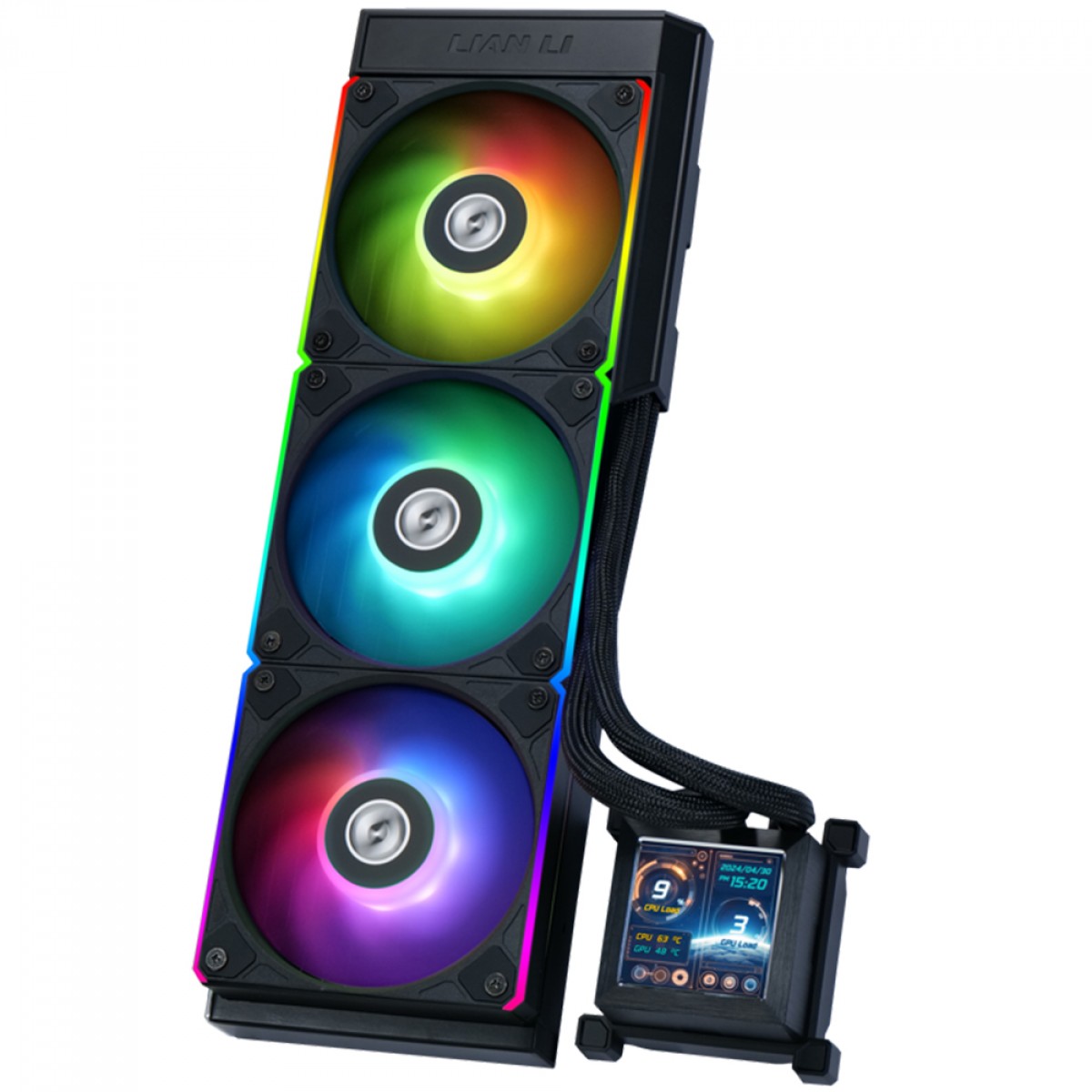 Water Cooler Lian Li Hydroshift LCD, 360mm, ARGB, Com Display, Intel/AMD, Preto, HSLCD36RB