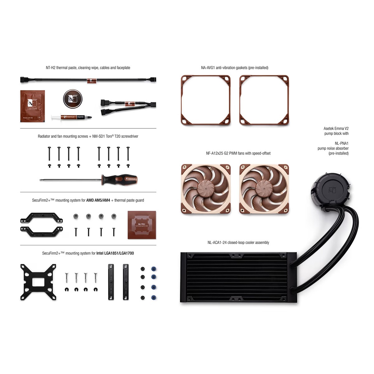 Water Cooler Noctua NL-LC1-24, 240mm, PWM, Intel-AMD, Preto e Marrom