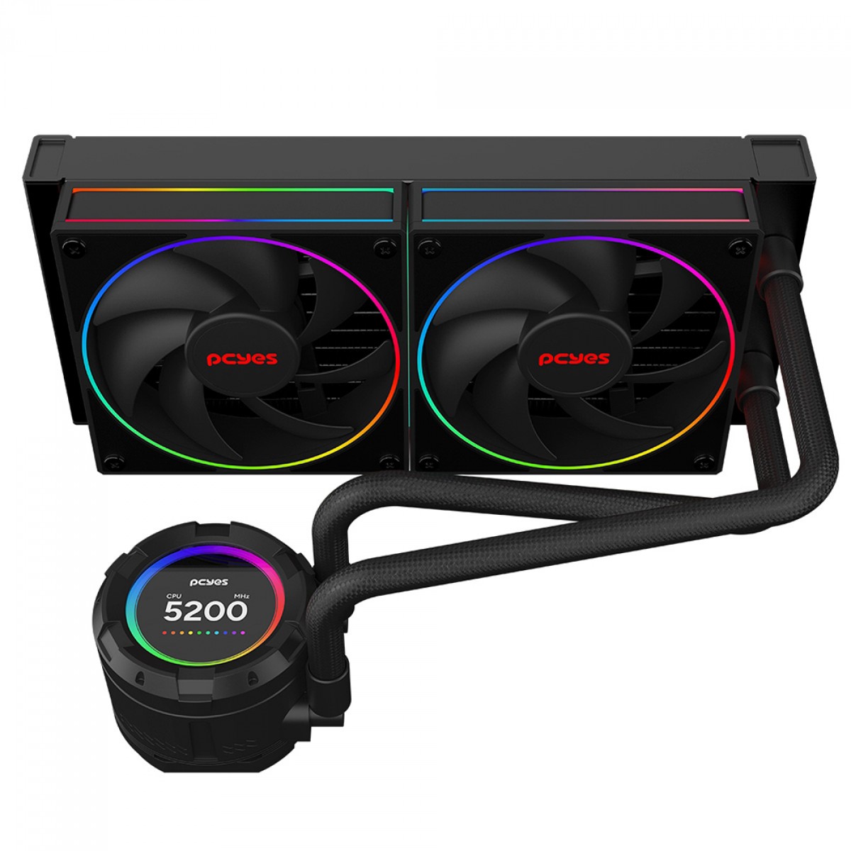 Water Cooler PCYES Vision Black Vulcan, ARGB, 240mm, Intel-AMD, Tela LCD, Preto, VS240BV