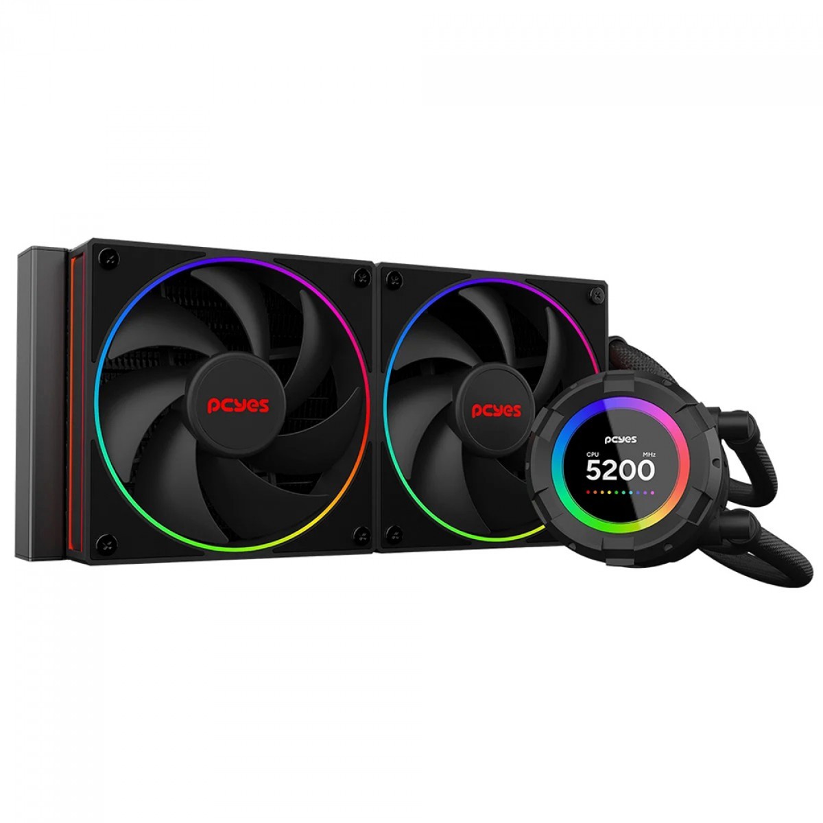 Water Cooler PCYES Vision Black Vulcan, ARGB, 240mm, Intel-AMD, Tela LCD, Preto, VS240BV