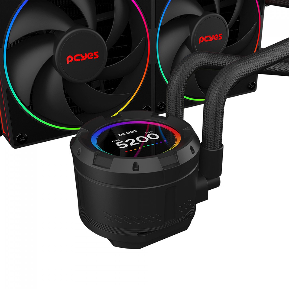 Water Cooler PCYES Vision Black Vulcan, ARGB, 240mm, Intel-AMD, Tela LCD, Preto, VS240BV