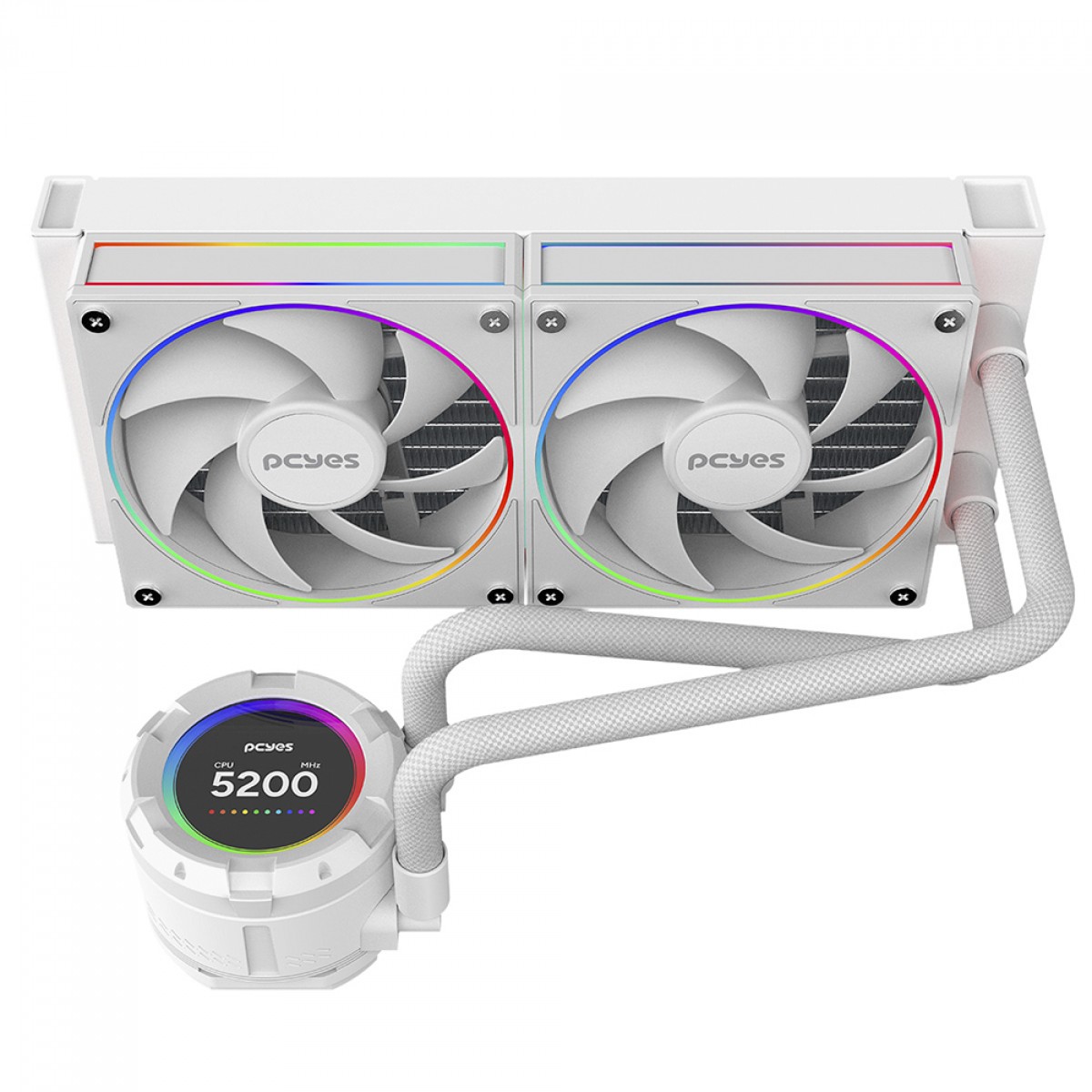 Water Cooler PCYES Vision White Ghost, ARGB, 240mm, Intel-AMD, Tela LCD, Branco, VS240WG