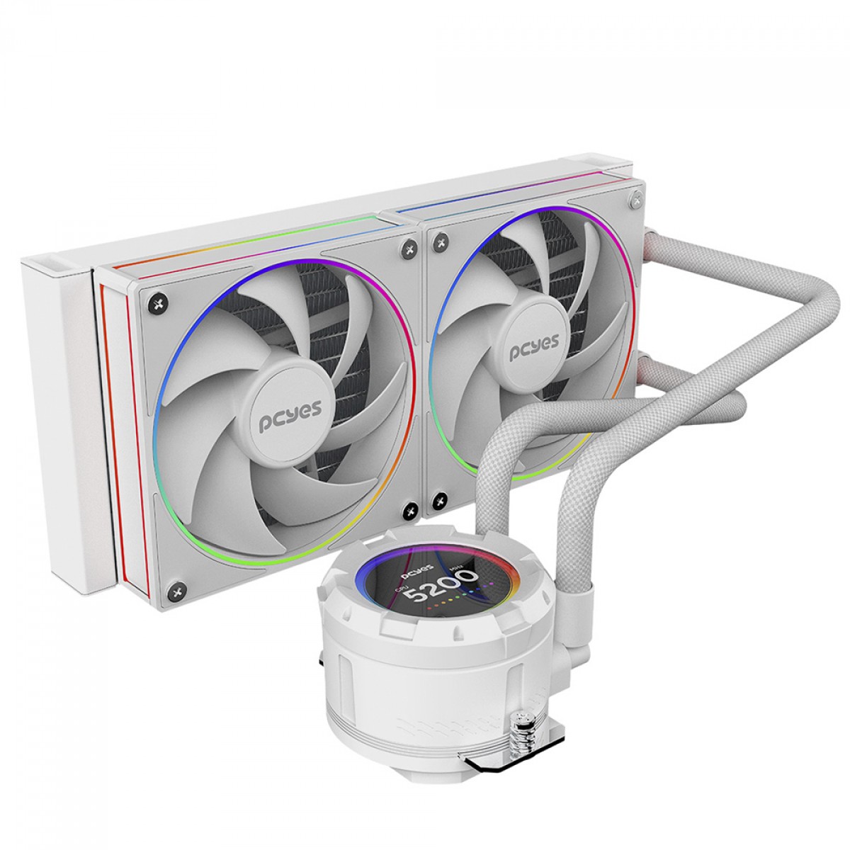 Water Cooler PCYES Vision White Ghost, ARGB, 240mm, Intel-AMD, Tela LCD, Branco, VS240WG