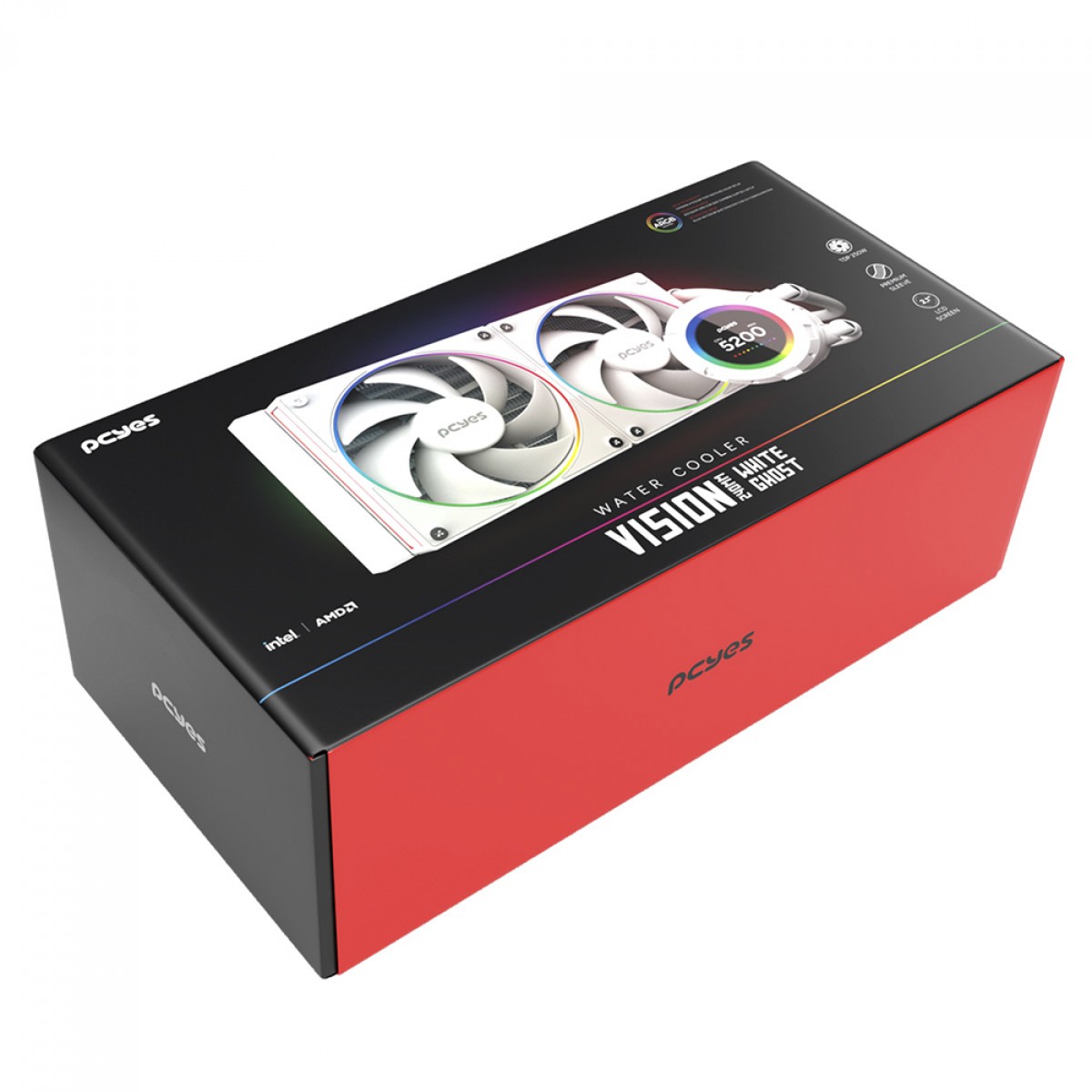 Water Cooler PCYES Vision White Ghost, ARGB, 240mm, Intel-AMD, Tela LCD, Branco, VS240WG
