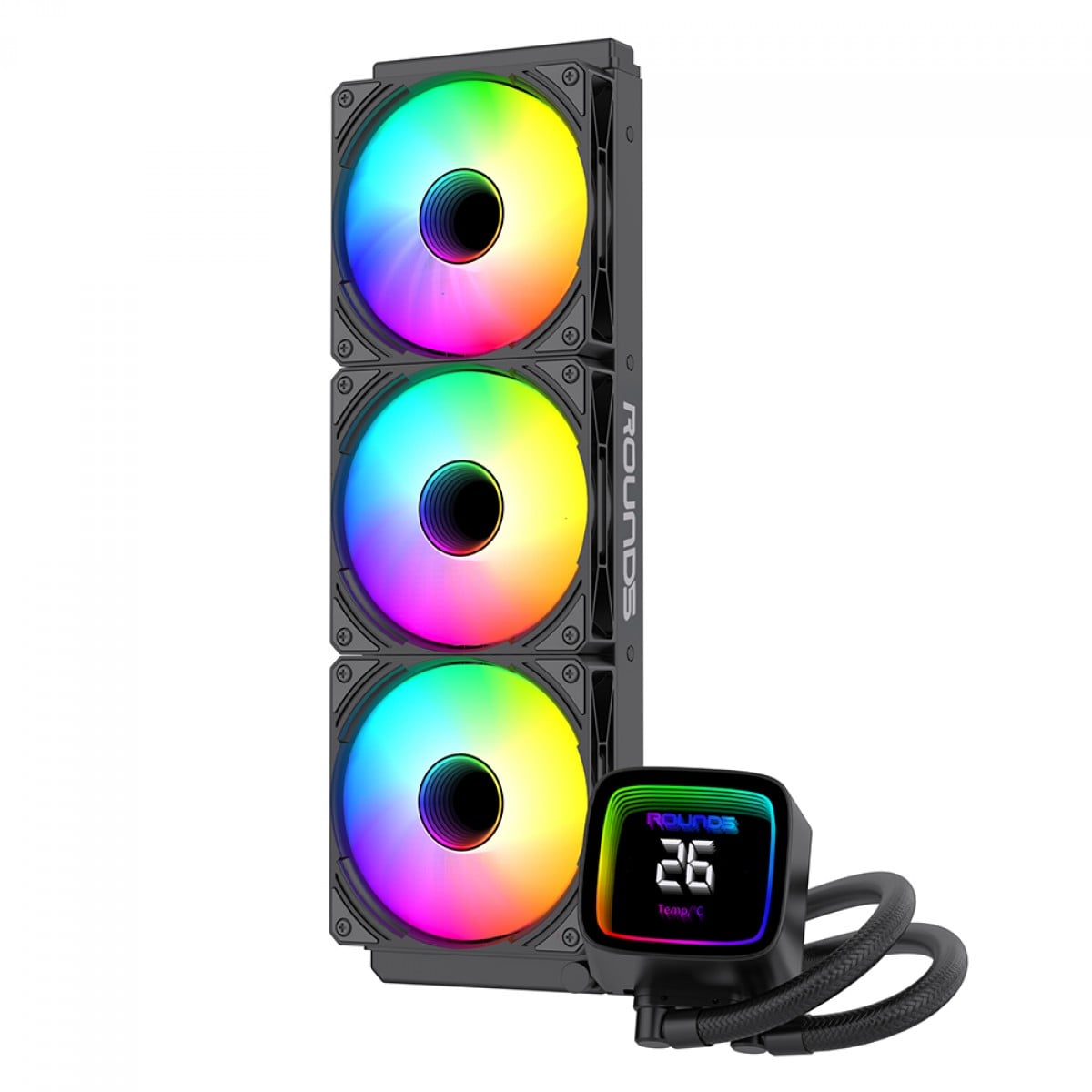 Water Cooler Round5 Boreah Black, ARGB, 360mm, Com Display, Intel-AMD, PWM, Preto, R5-WC-BOREAH-360B-2255