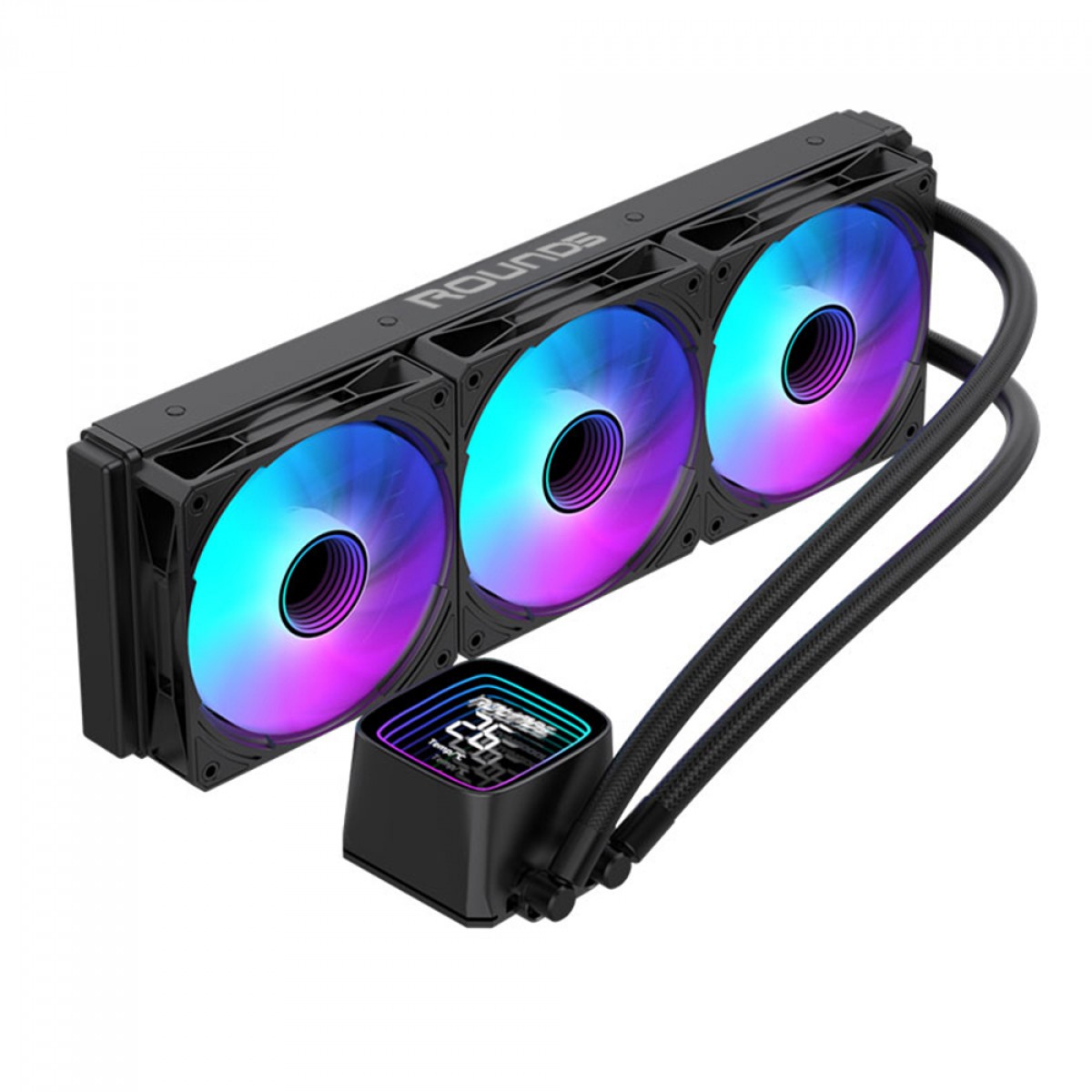 Water Cooler Round5 Boreah Black, ARGB, 360mm, Com Display, Intel-AMD, PWM, Preto, R5-WC-BOREAH-360B-2255