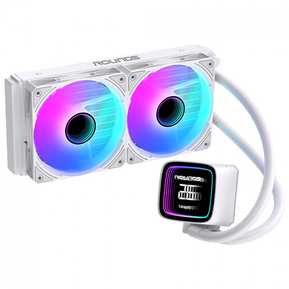 Water Cooler Round5 Boreah White, ARGB, 240mm, Com Display, Intel-AMD, PWM, Branco, R5-WC-BOREAH-240W-2235