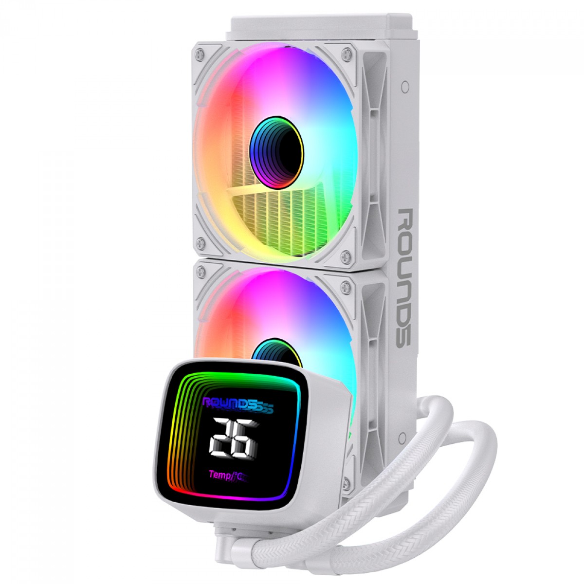 Water Cooler Round5 Boreah White, ARGB, 240mm, Com Display, Intel-AMD, PWM, Branco, R5-WC-BOREAH-240W-2235