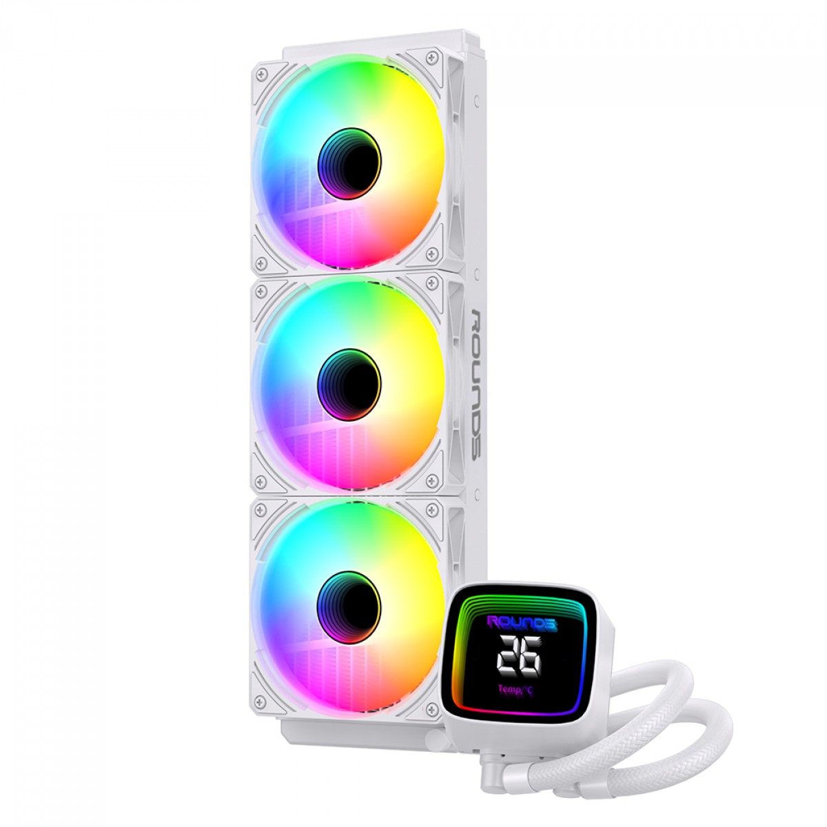 Water Cooler Round5 Boreah White, ARGB, 360mm, Com Display, Intel-AMD, PWM, Branco, R5-WC-BOREAH-360W-2254