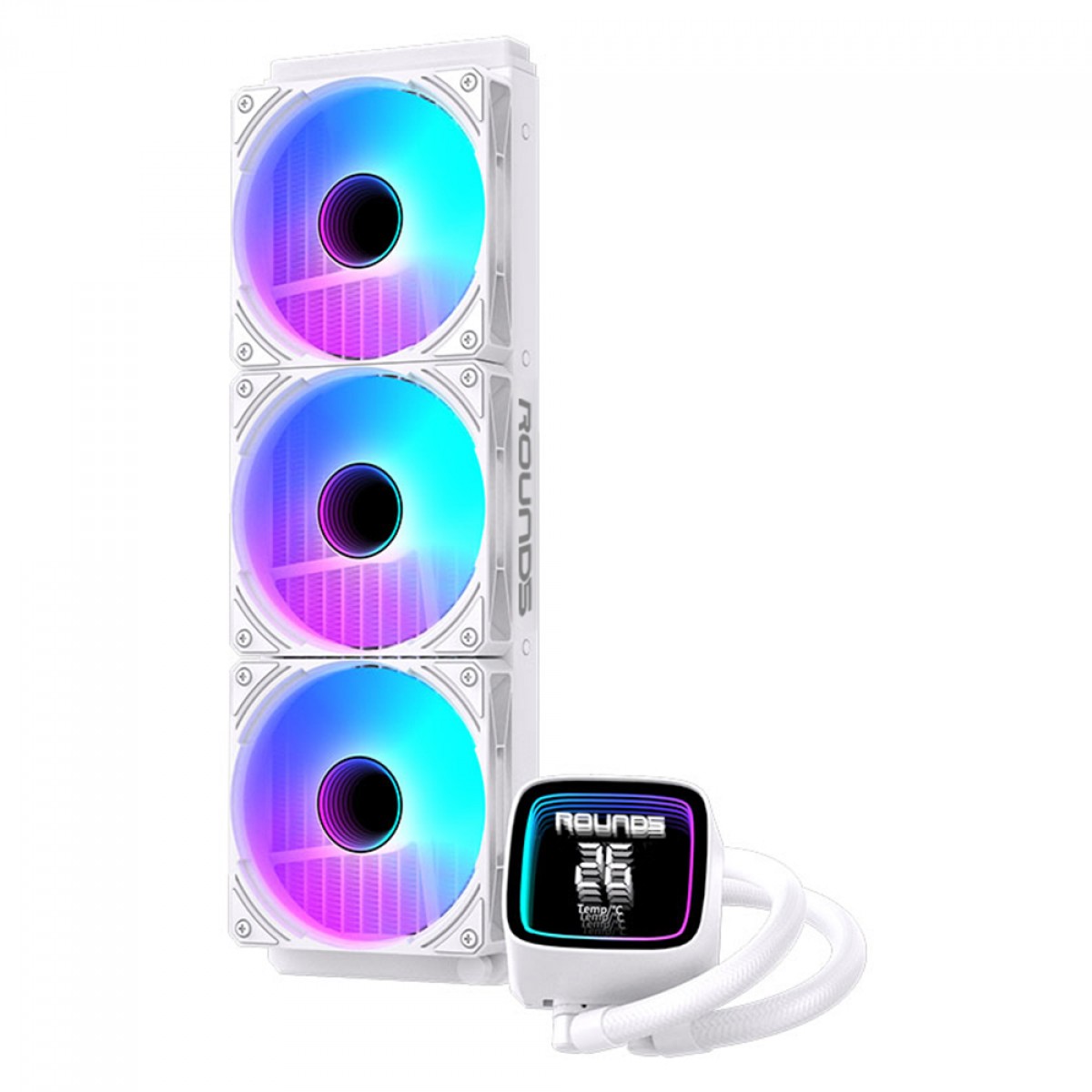 Water Cooler Round5 Boreah White, ARGB, 360mm, Com Display, Intel-AMD, PWM, Branco, R5-WC-BOREAH-360W-2254