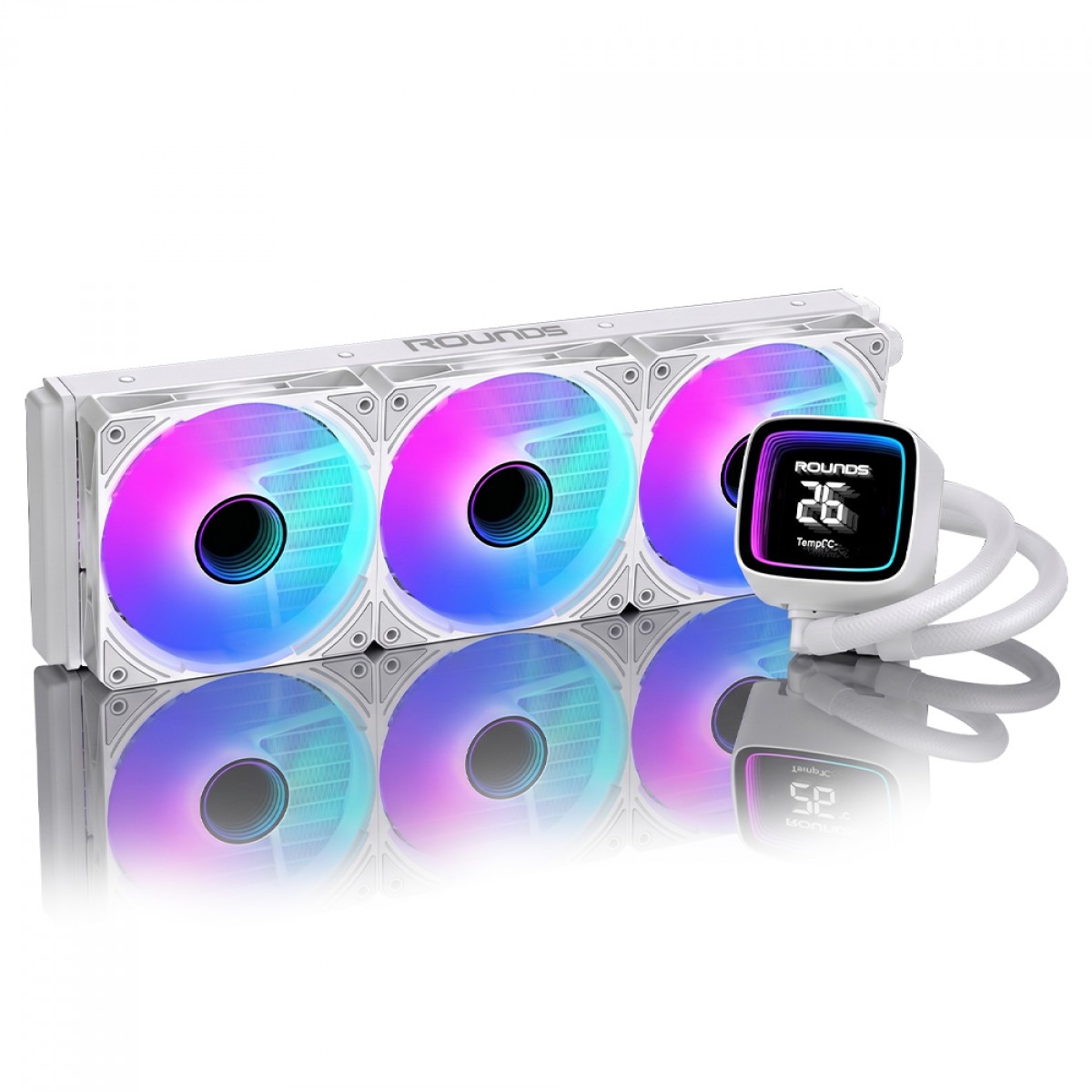 Water Cooler Round5 Boreah White, ARGB, 360mm, Com Display, Intel-AMD, PWM, Branco, R5-WC-BOREAH-360W-2254