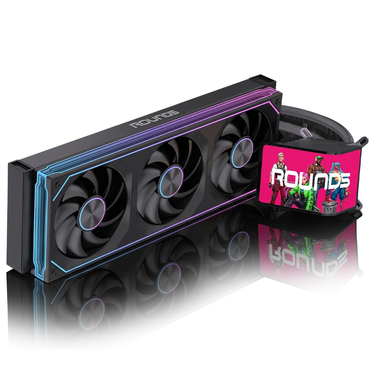 Water Cooler Round5 Horizon Black, 360mm, Com Display Curvo, ARGB, Intel-AMD, PWM, Preto, R5-WC-HORIZON-360B-2283