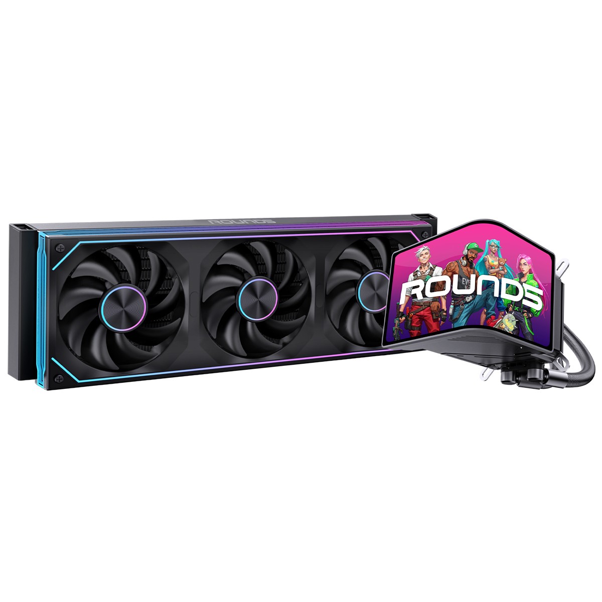 Water Cooler Round5 Horizon Black, 360mm, Com Display Curvo, ARGB, Intel-AMD, PWM, Preto, R5-WC-HORIZON-360B-2283