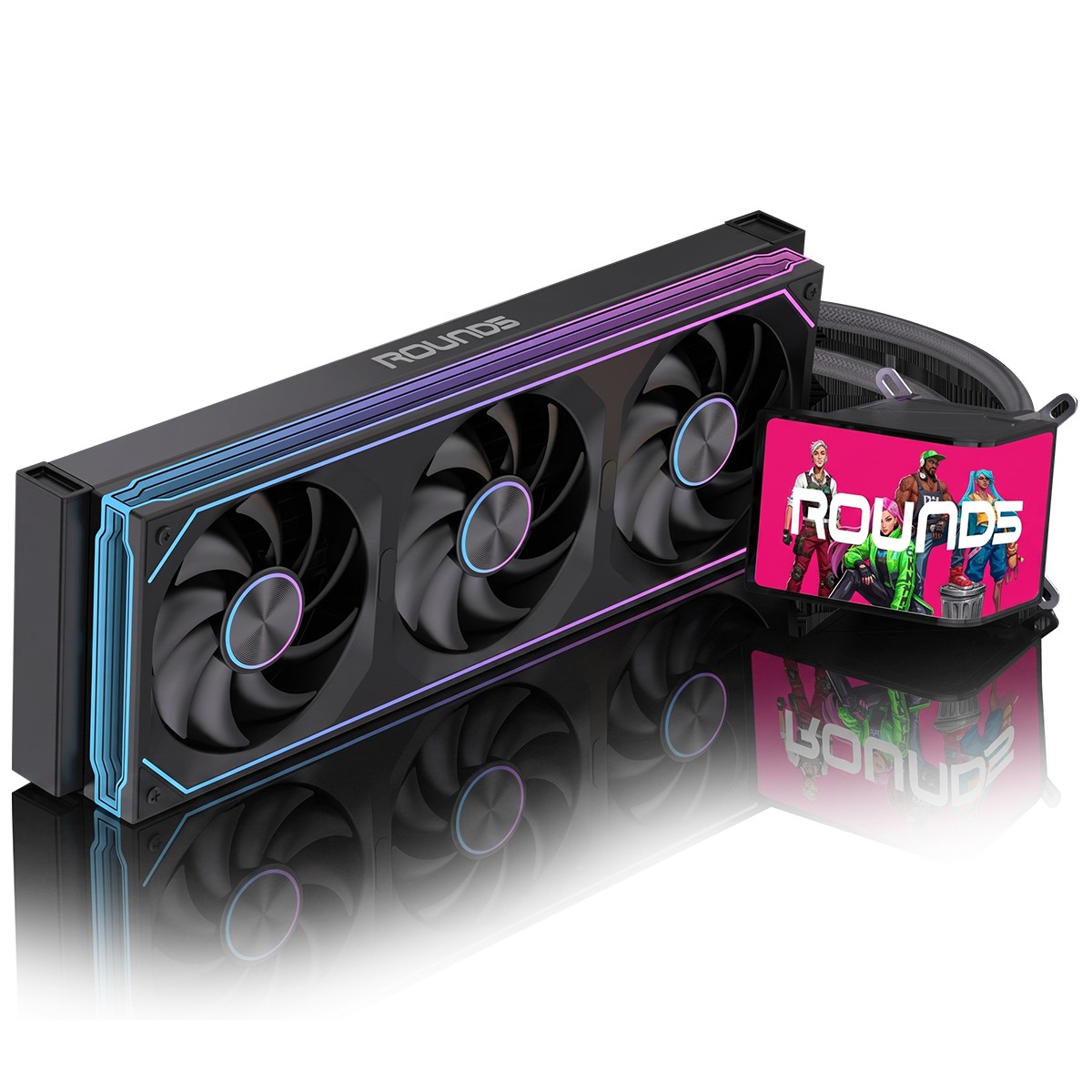 Water Cooler Round5 Horizon Black, 360mm, Com Display Curvo, ARGB, Intel-AMD, PWM, Preto, R5-WC-HORIZON-360B-2283