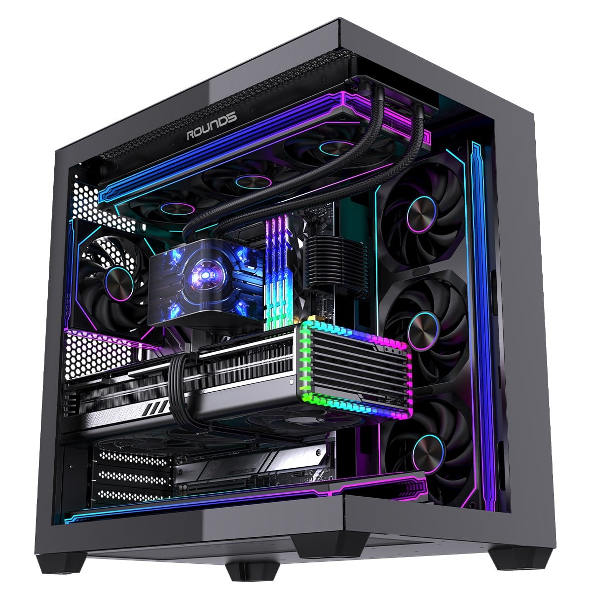 Water Cooler Round5 Horizon Black, 360mm, Com Display Curvo, ARGB, Intel-AMD, PWM, Preto, R5-WC-HORIZON-360B-2283