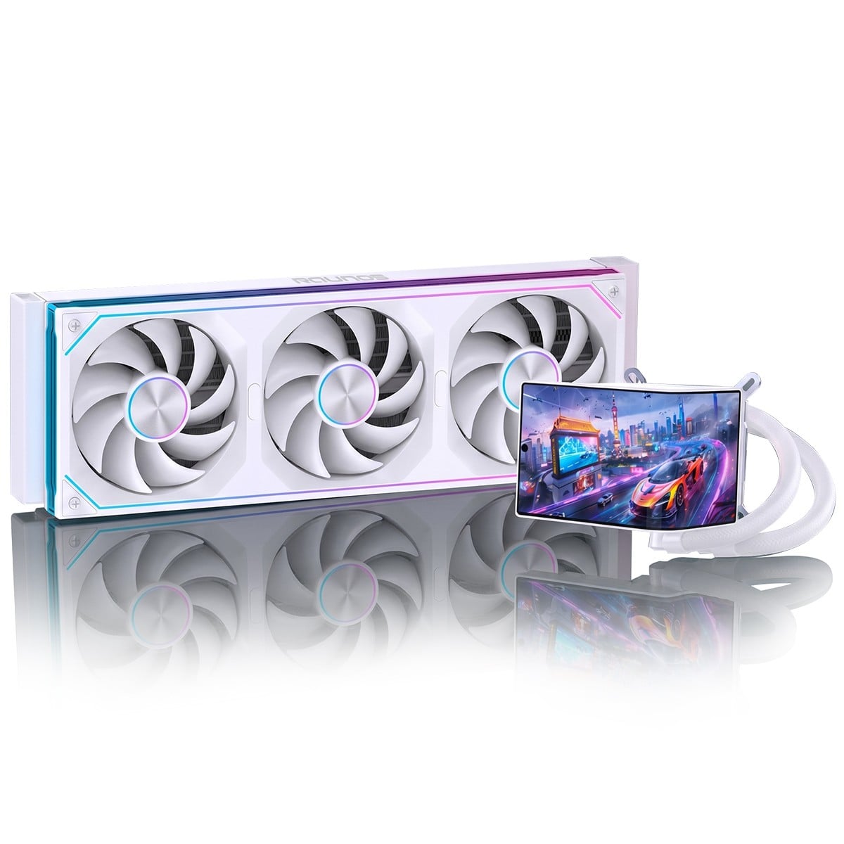 Water Cooler Round5 Horizon White, 360mm, Com Display Curvo, ARGB, Intel-AMD, PWM, Branco, R5-WC-HORIZON-360W-2282