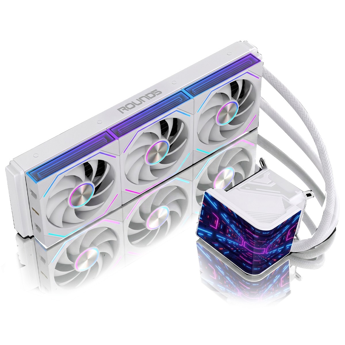 Water Cooler Round5 Horizon White, 360mm, Com Display Curvo, ARGB, Intel-AMD, PWM, Branco, R5-WC-HORIZON-360W-2282