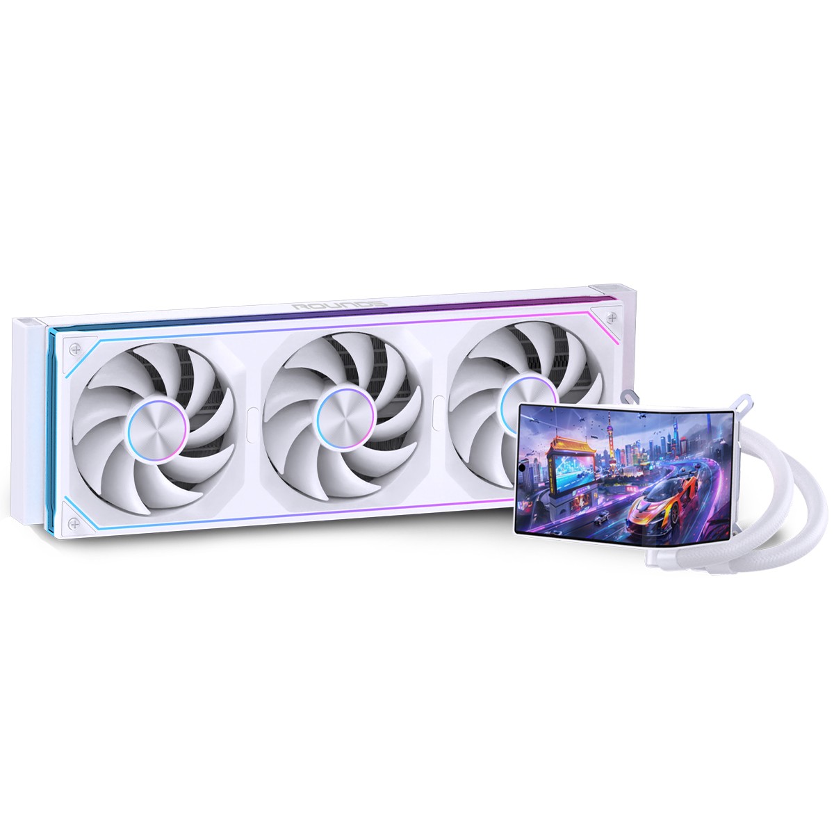 Water Cooler Round5 Horizon White, 360mm, Com Display Curvo, ARGB, Intel-AMD, PWM, Branco, R5-WC-HORIZON-360W-2282