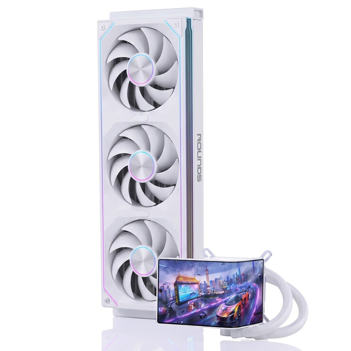 Water Cooler Round5 Horizon White, 360mm, Com Display Curvo, ARGB, Intel-AMD, PWM, Branco, R5-WC-HORIZON-360W-2282