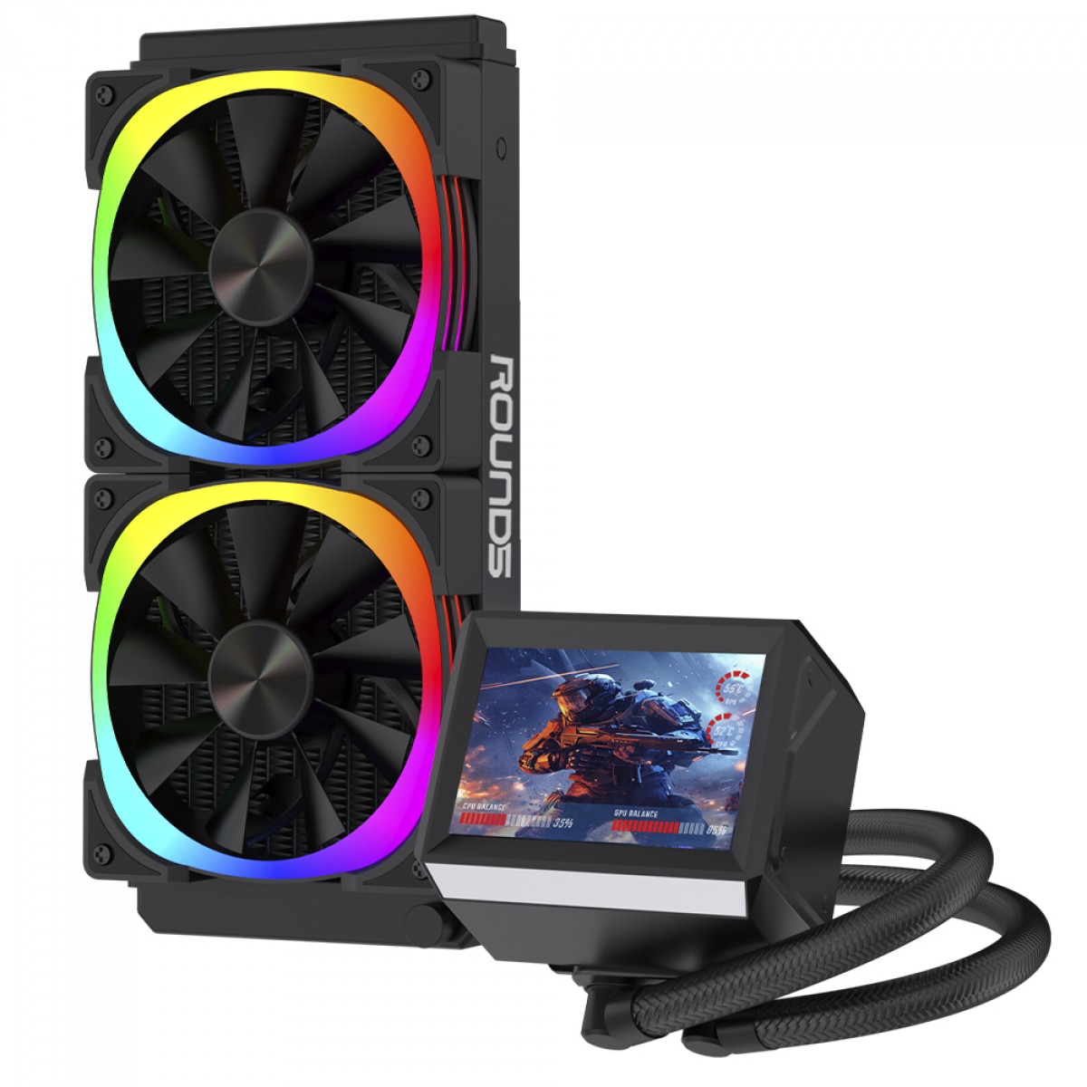 Water Cooler Round5 Notus Black, ARGB, 240mm, Com Display LCD, Intel-AMD, PWM, Preto, R5-WC-NOTUS-240B-2226