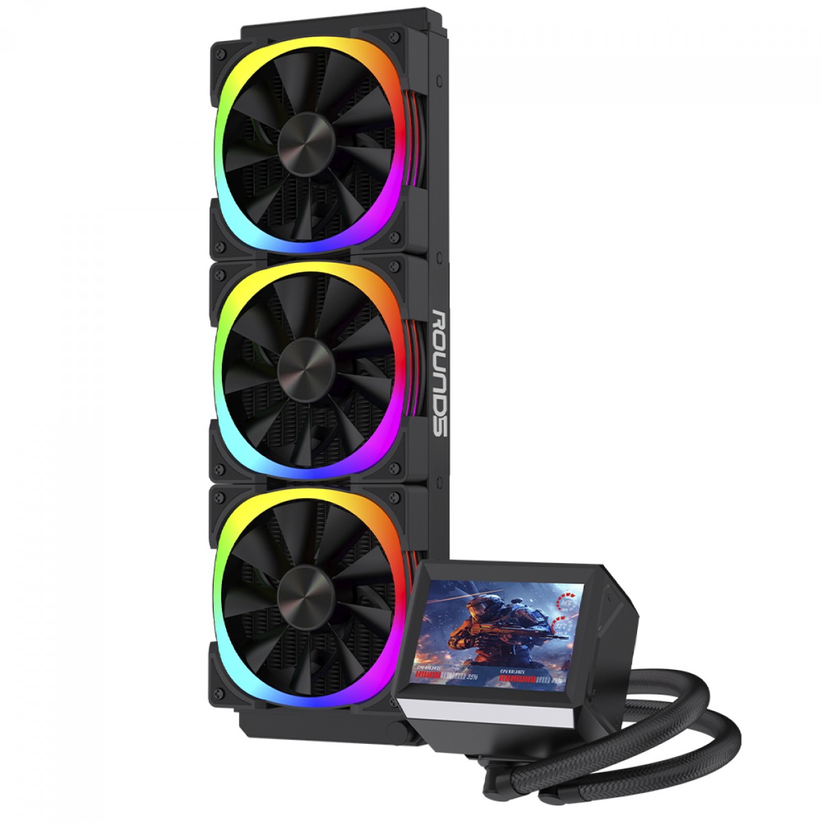Water Cooler Round5 Notus Black, ARGB, 360mm, Com Display LCD, Intel-AMD, PWM, Preto, R5-WC-NOTUS-360B-2228