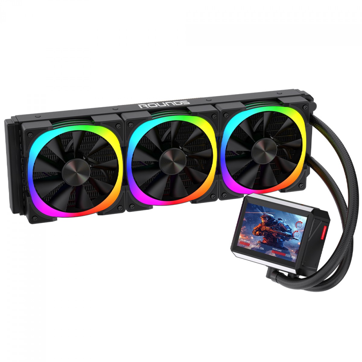 Water Cooler Round5 Notus Black, ARGB, 360mm, Com Display LCD, Intel-AMD, PWM, Preto, R5-WC-NOTUS-360B-2228