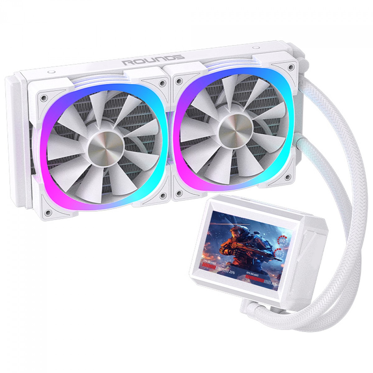 Water Cooler Round5 Notus White, ARGB, 240mm, Com Display LCD, Intel-AMD, PWM, Branco, R5-WC-NOTUS-240W-2227