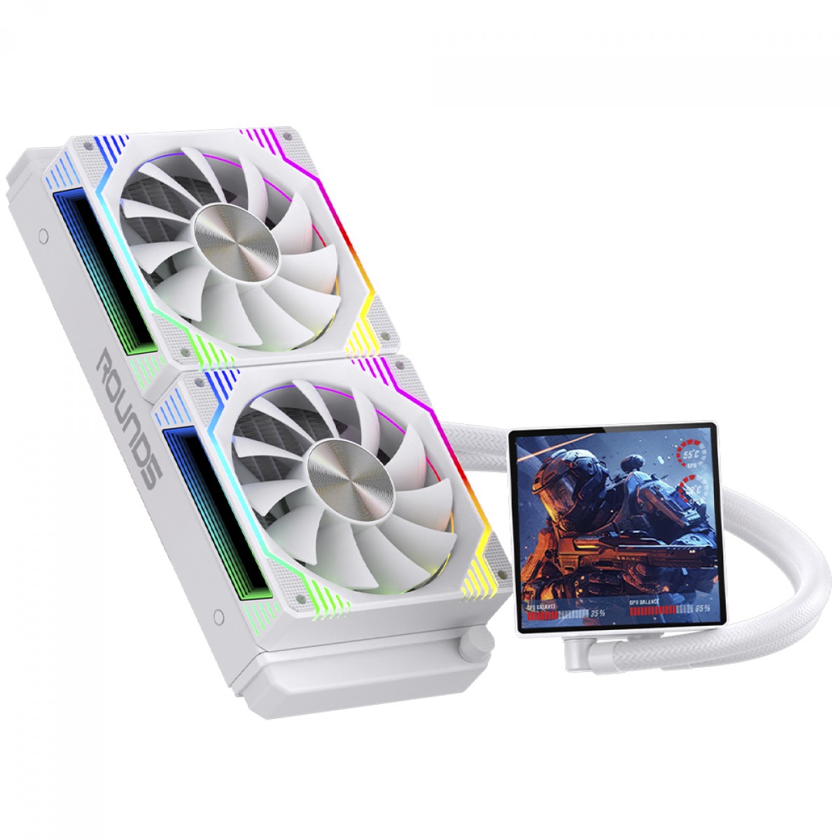 Water Cooler Round5 Zephyro White, ARGB, 240mm, Com Display LCD, Intel-AMD, PWM, Branco, R5-WC-ZEPHYRO-240W-2223