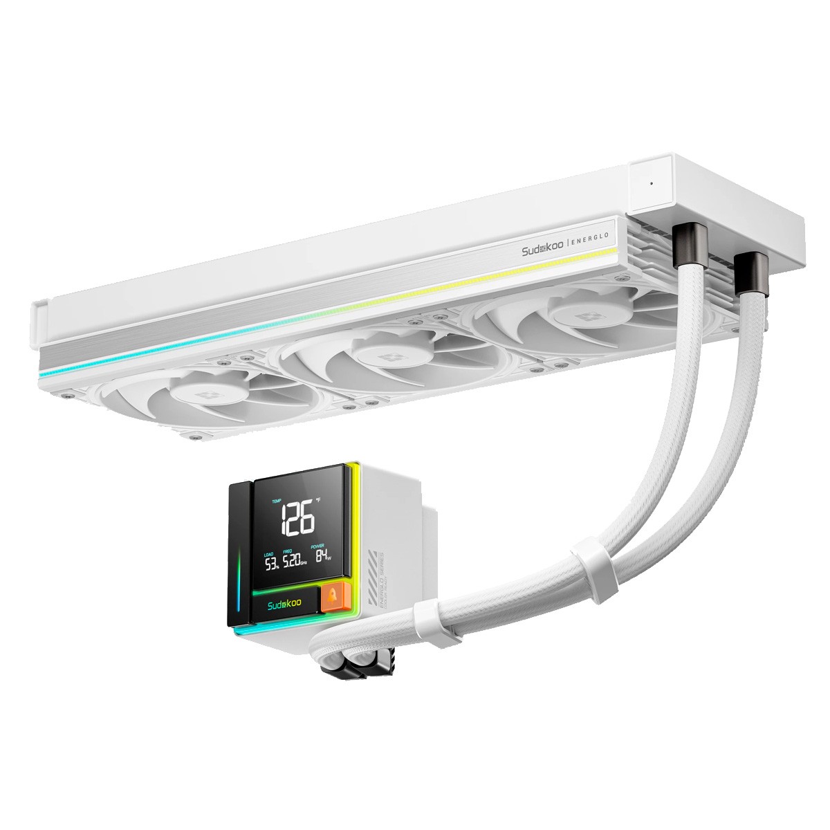 Water Cooler Sudokoo Energlo 360, 360mm, Intel-AMD, ARGB, Display LCD, Branco, R-ENR360-WHDSMC-GAS-1