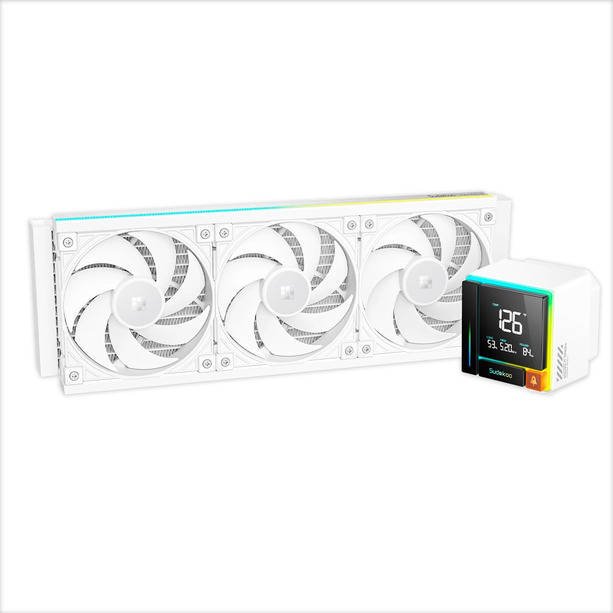 Water Cooler Sudokoo Energlo 360, 360mm, Intel-AMD, ARGB, Display LCD, Branco, R-ENR360-WHDSMC-GAS-1