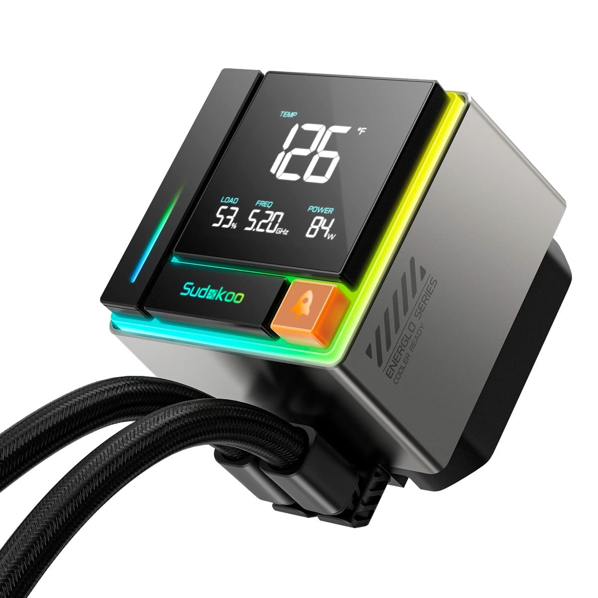 Water Cooler Sudokoo Energlo 360, 360mm, Intel-AMD, ARGB, Display LCD, Preto, R-ENR360-BKDSMC-GAS-1