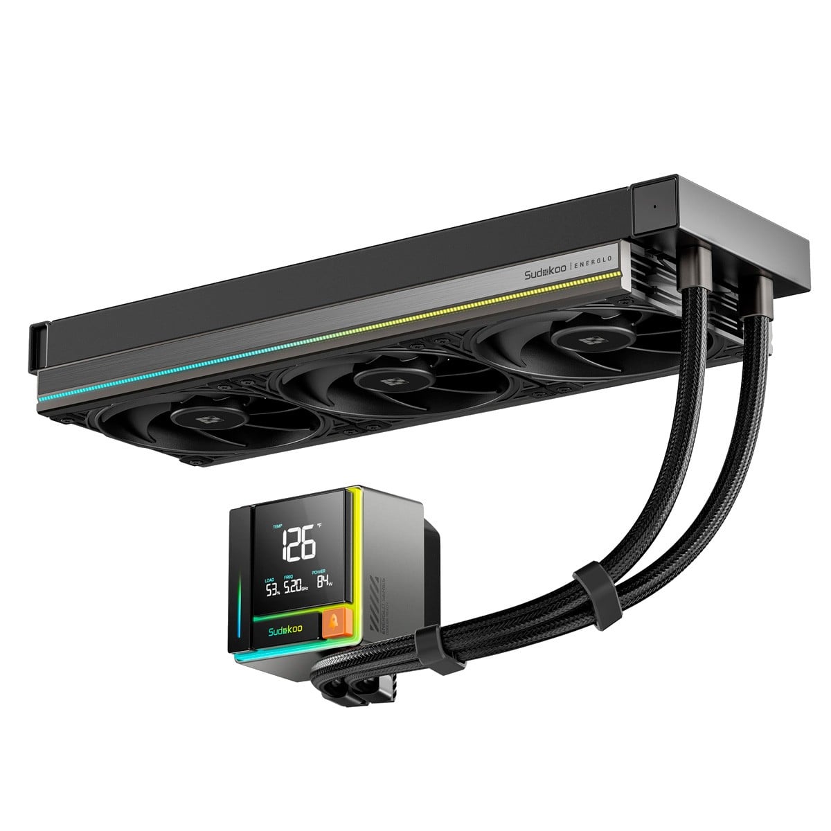 Water Cooler Sudokoo Energlo 360, 360mm, Intel-AMD, ARGB, Display LCD, Preto, R-ENR360-BKDSMC-GAS-1