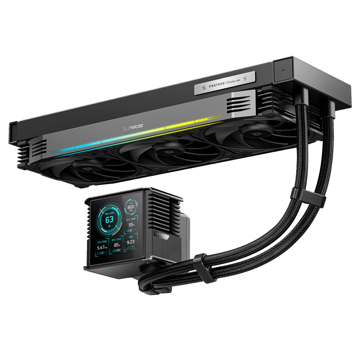 Water Cooler Sudokoo Proteus 360, 360mm, Intel-AMD, LCD 3.4 Pol Customizável, Preto, R-PTS360-BKDSMP-GAS-1