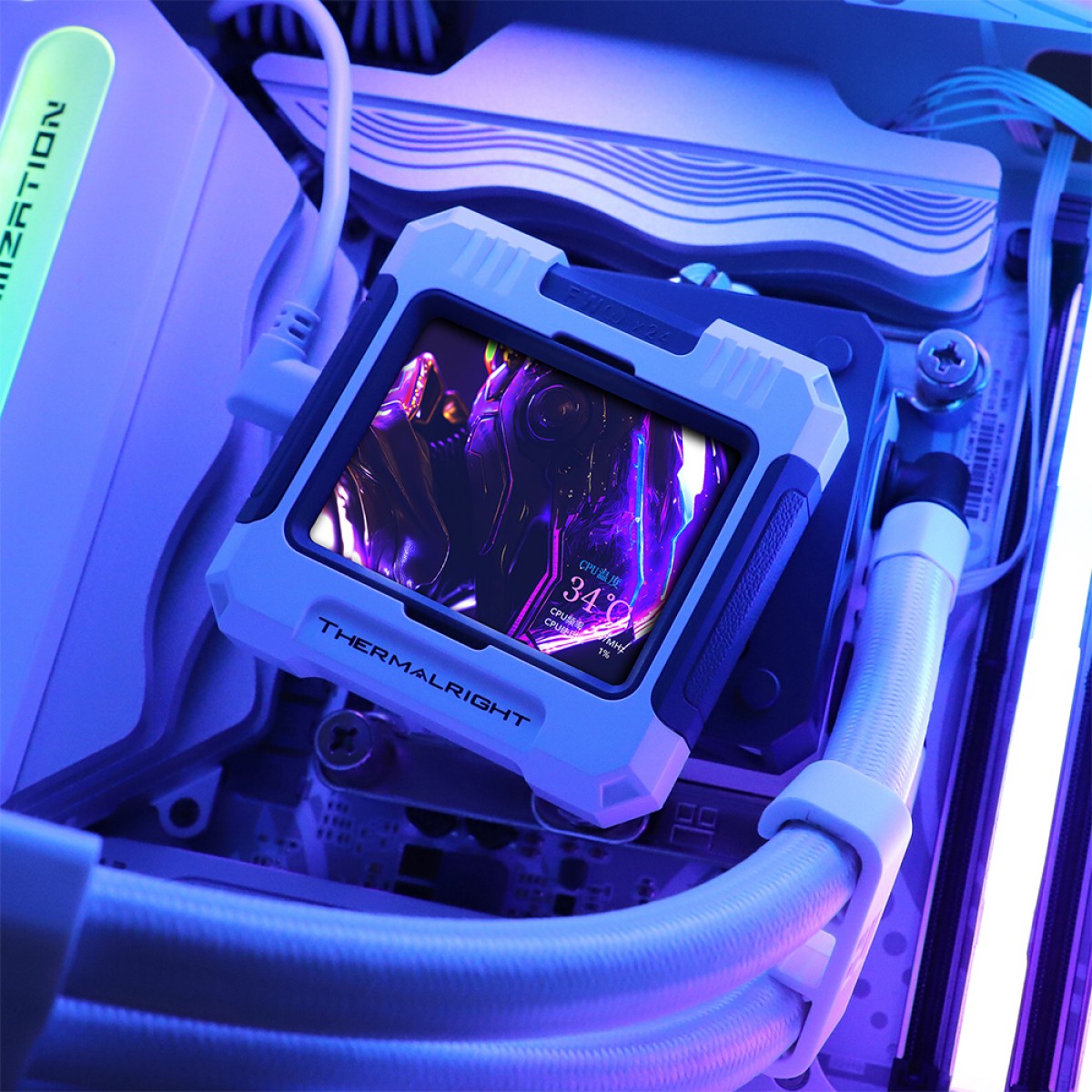 Water Cooler Thermalright Frozen Warframe 420 White, 420mm, ARGB, Display LCD, Intel/AMD, Branco