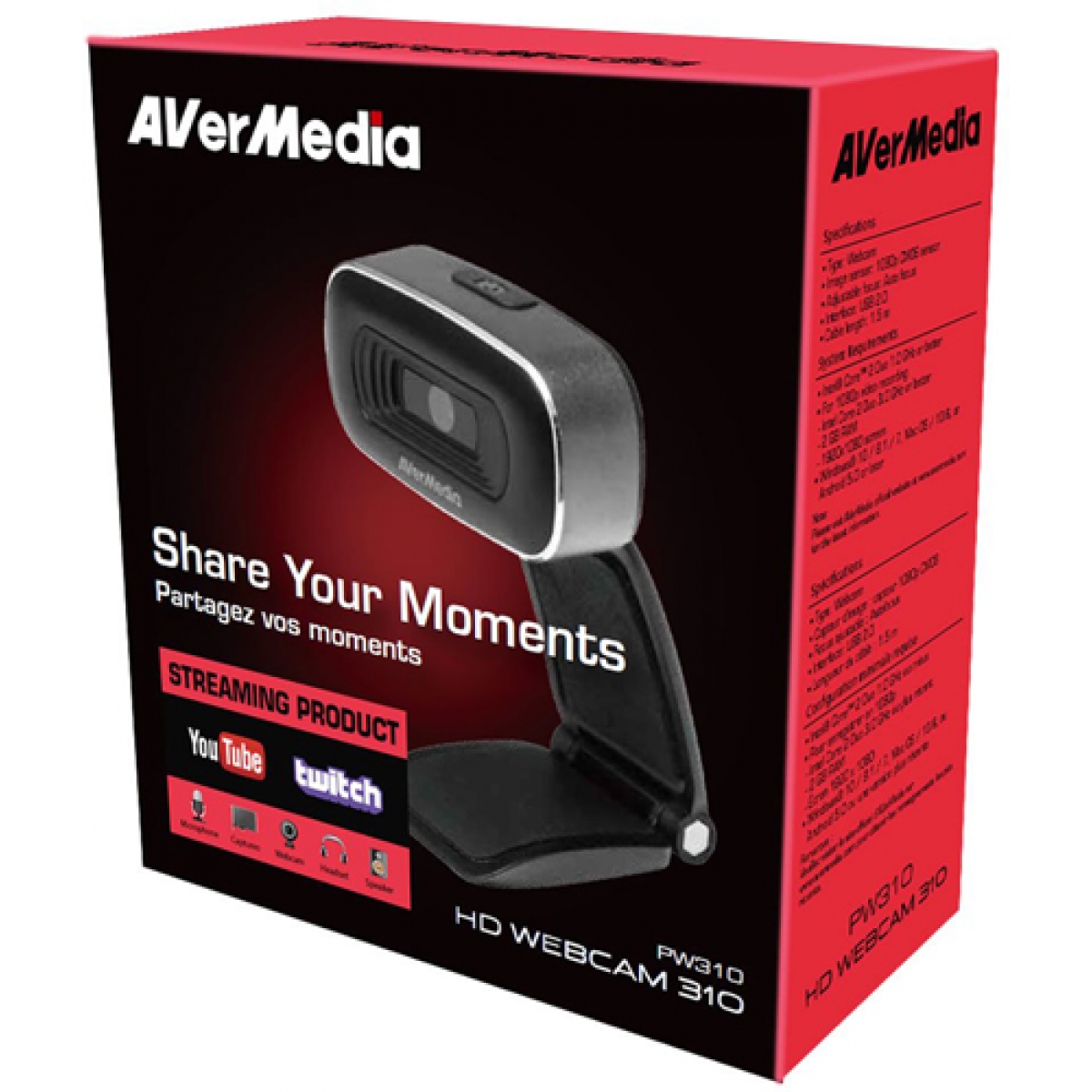 Webcam Avermedia PW310 USB 2.0 1080p Preto