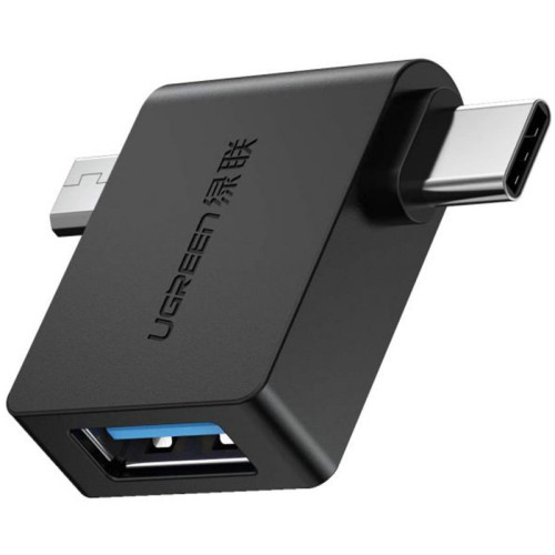 Adaptador Ugreen, Micro USB/USB-C Para USB-A 3.0, Preto, 30453