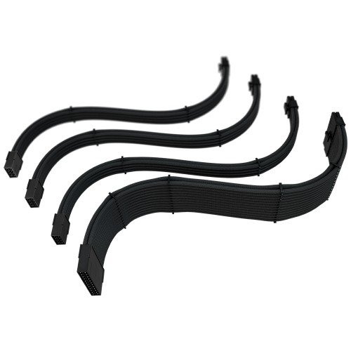 Cabos Extensores de Fonte Sleeved Rise Mode, 4 em 1, 1x 24p ATX, 1x 4+4p CPU, 2x 6+2p PCIe, Preto, RM-SL-FB