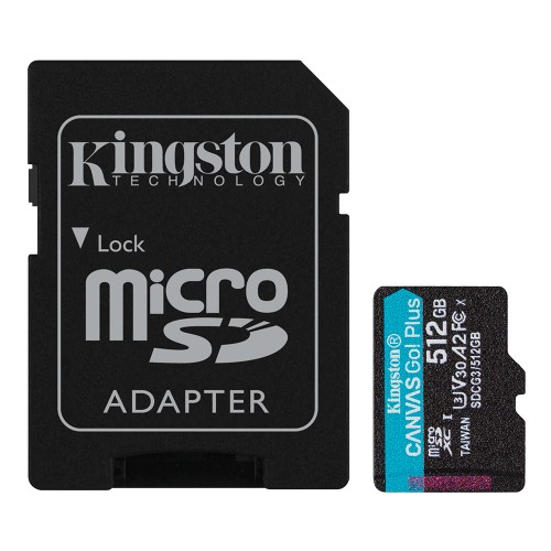 Cartão de Memória Kingston Canvas Go Plus, MicroSD 512GB, Com Adaptador, SDCG3/512GB