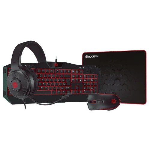 Combo Gamer Hoopson 4 Em 1 Teclado Mouse Headset E Mousepad Led
