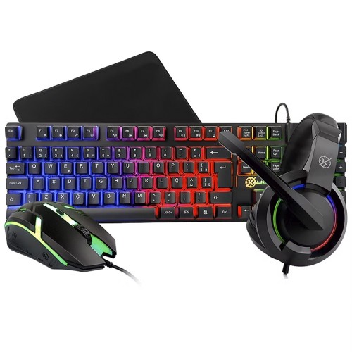 Combo Gamer Kalkan Odin Lite 4 Em 1, Headset, Teclado, Mouse e Mousepad, USB, Rainbow, Preto, KLK00060