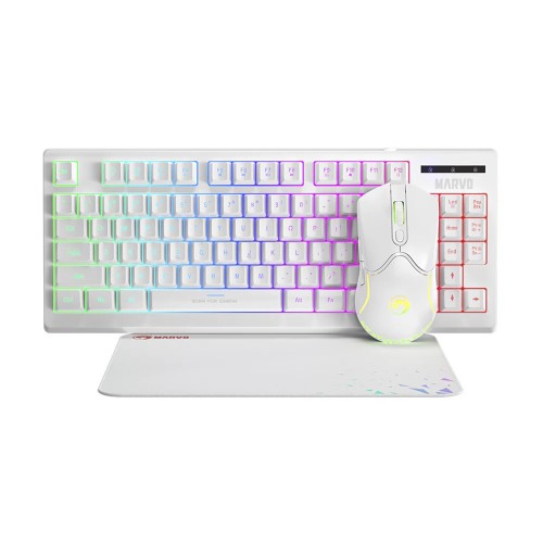 Combo Gamer Marvo CM310 3 Em 1, Teclado, Mouse e Mousepad, RGB, Branco, CM310 WH EN - Open Box
