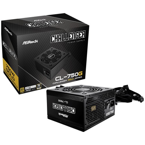 Fonte ASRock Challenger, 750W, 80 Plus Gold, ATX 3.1, PCIe 5.1, PFC Ativo, Preto, CL-750G