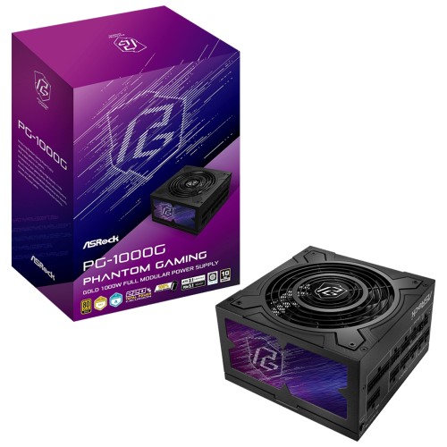 Fonte ASRock Phantom Gaming, 1000W, 80 Plus Gold, Cybenetics Gold, Full Modular, ATX 3.1, PCIe 5.1, Preto, PG-1000G