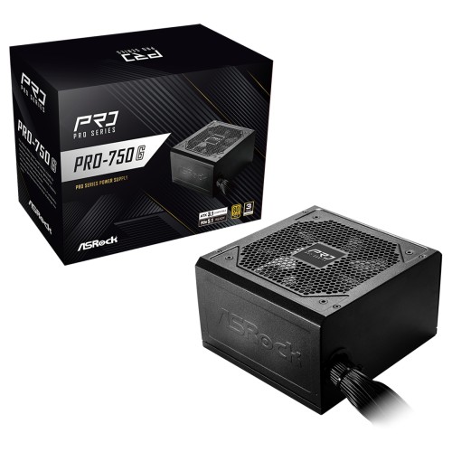 Fonte ASRock PRO Series, 750W, 80 Plus Gold, ATX 3.1, PCIe 5.1, Preto, PRO-750G