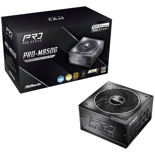 Fonte ASRock PRO Series, 850W, 80 Plus Gold, Cybenetics Gold, Full Modular, ATX 3.1, PCIe 5.1, Preto, PRO-M850G