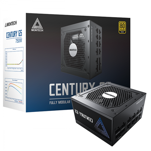 Fonte Montech Century G5 750W, 80 Plus Gold, PCIe 5.0, PFC Ativo, Full Modular, Black - Open Box